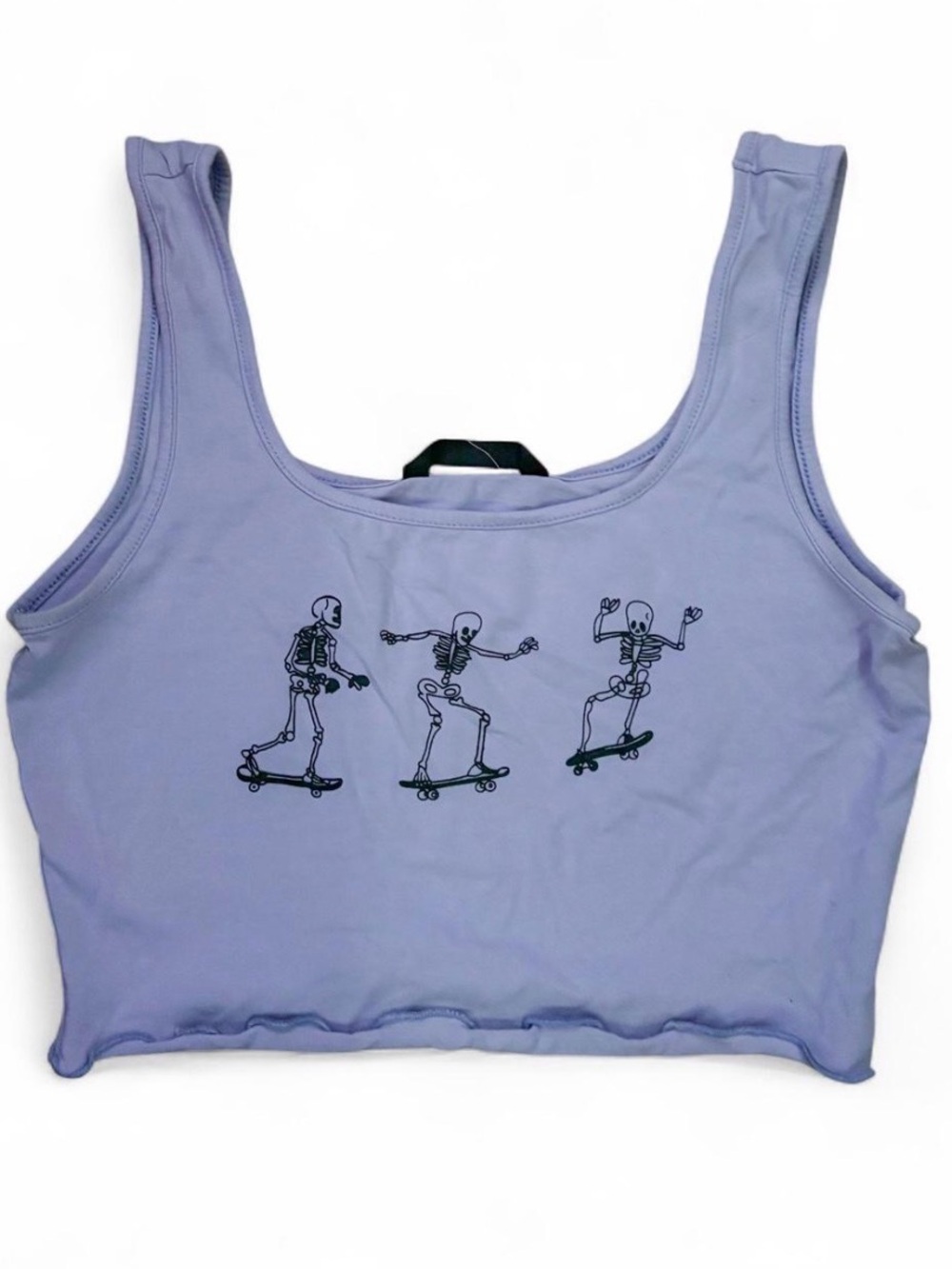 SHEIN Lilac Crop Tank with Skateboarding Skeleton Print